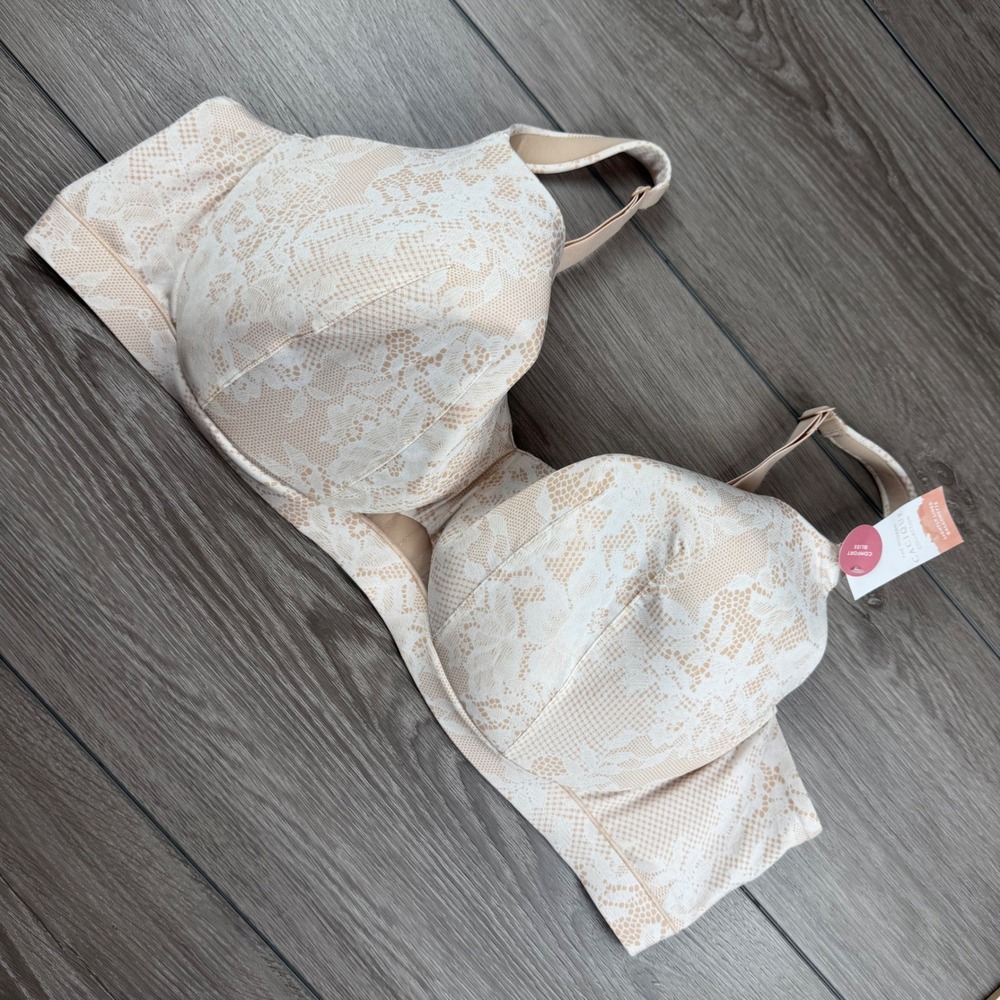 Cacique Womens Bra Comfort Bliss Lightly Lined Balconette Lace Beige 54D